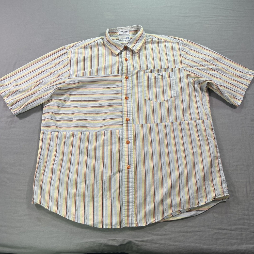 VINTAGE Ecko Unltd Shirt Mens 2XL XXL Striped Patchwork Casual Button Up Hip Hop
